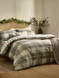 Wylder Nature green brushed cotton braemar check duvet cover set (British brand)