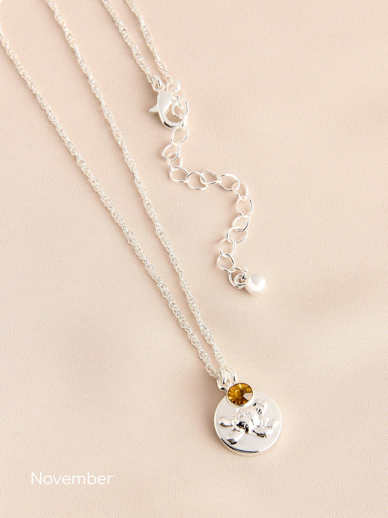 Silver Tone Birthstone Birth Flower Necklace