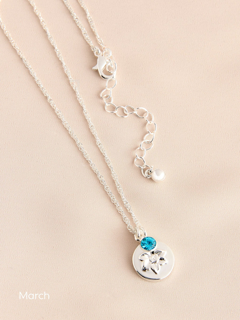 Silver Tone Birthstone Birth Flower Necklace
