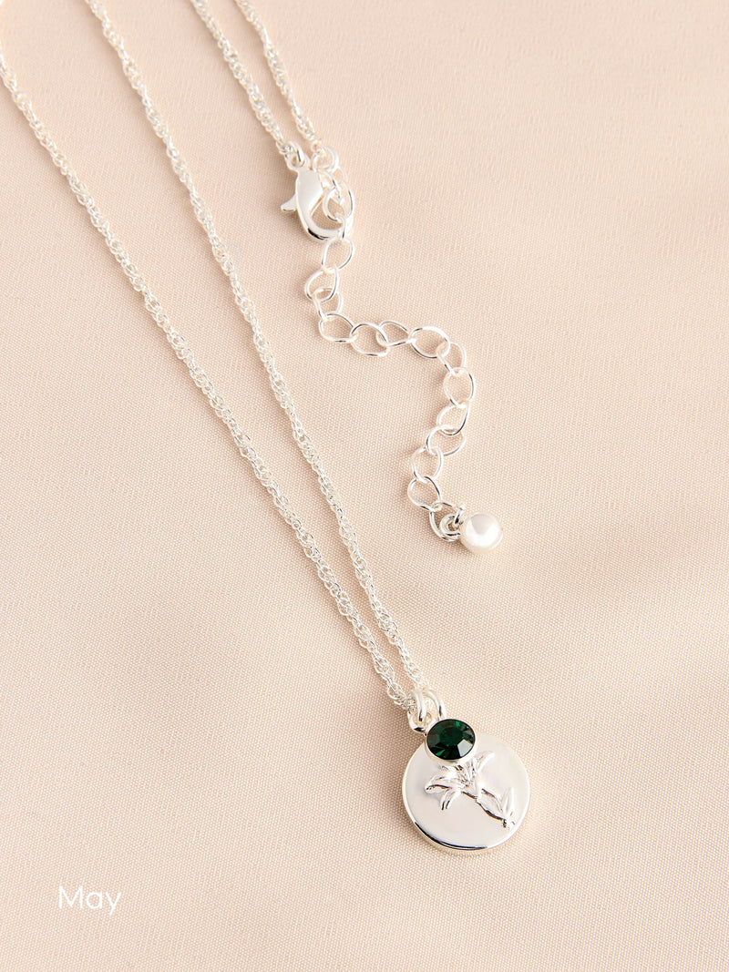 Silver Tone Birthstone Birth Flower Necklace