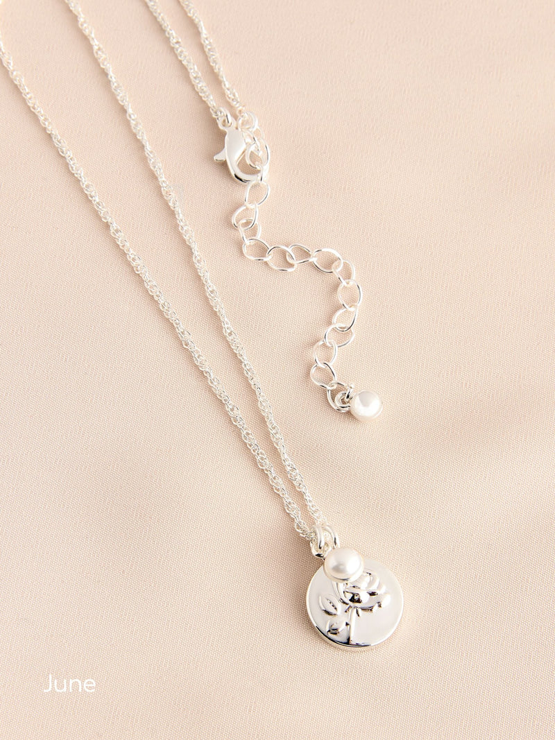 Silver Tone Birthstone Birth Flower Necklace