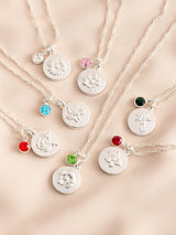 Silver Tone Birthstone Birth Flower Necklace