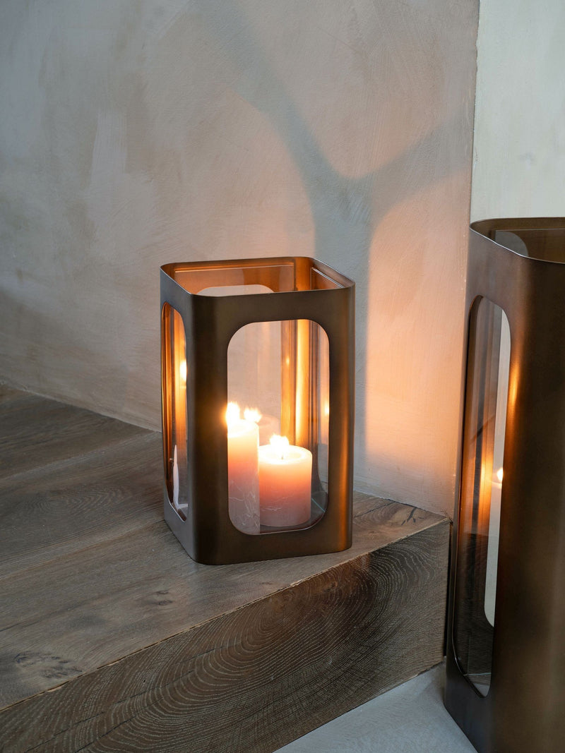 Libra Interiors Thorpe smoked gold hurricane candle holder 28cm, UK version