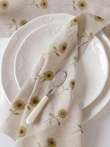 Sophie Allport Set of 4 Natural Linen Sunflower Fabric Napkins