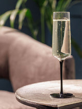 Mikasa Palermo Black Long-Stem Crystal Champagne Flutes Set of 4