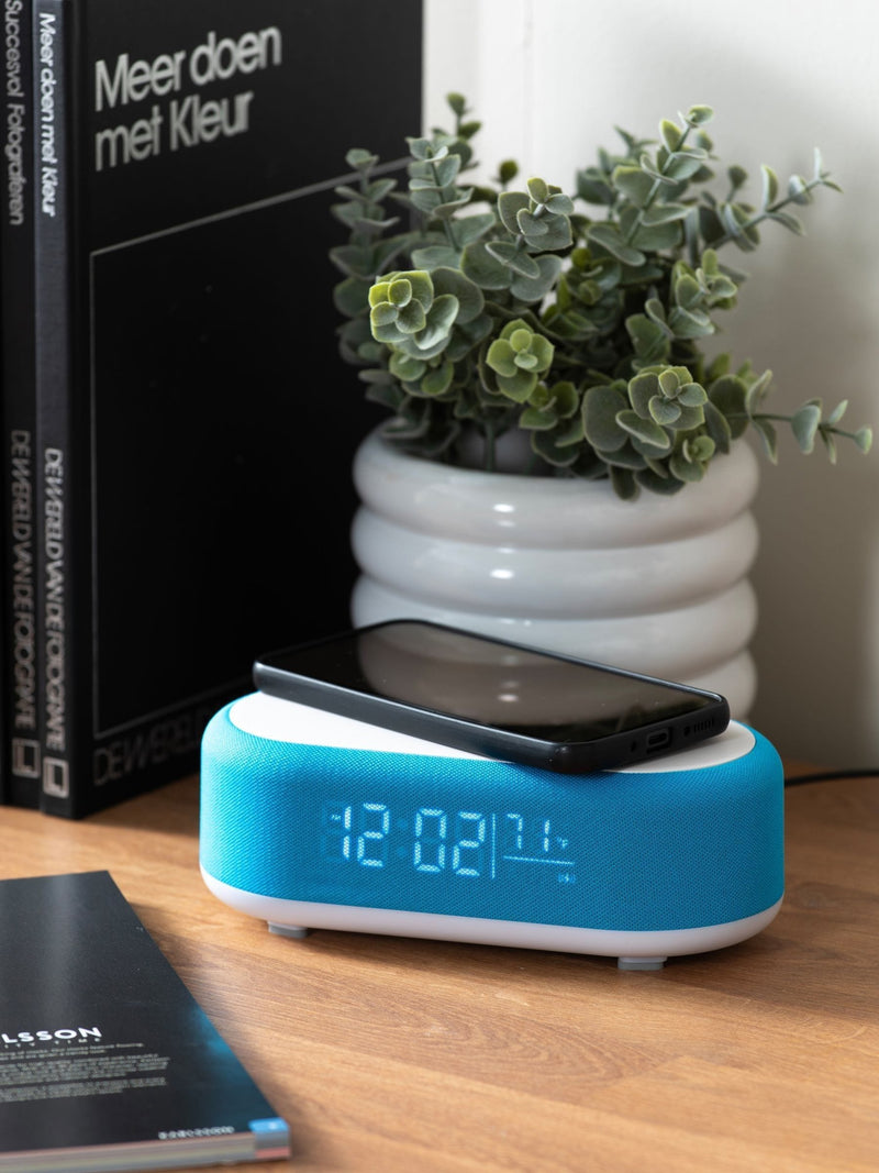 Karlsson bright blue vogue alarm clock with phone charger ONE, UK version