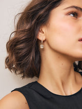 Gold Tone Square Stone Drop Pavé Hoop Pierced Earrings