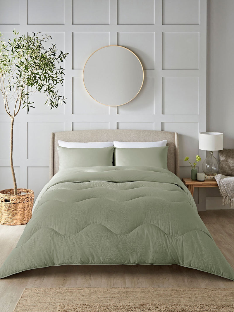 Night Lark green seersucker coverless duvet set, imported from the UK
