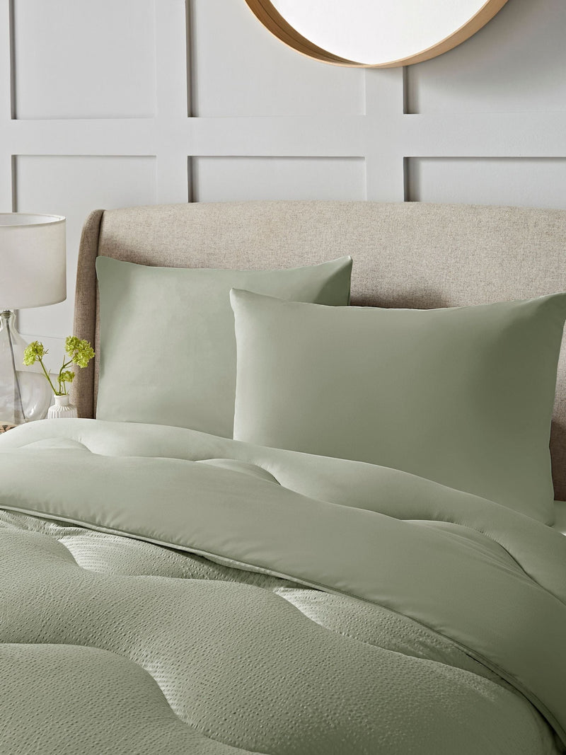 Night Lark green seersucker coverless duvet set, imported from the UK