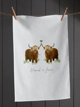 Koko Blossom Personalised Couples Highland Cow Tea Towel