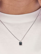 Bartlett London Silver Tone Square Onyx Pendant Necklace