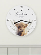 PMC Personalised Highland Cow Wooden Wall Clock 25cm x 25cm x 4cm