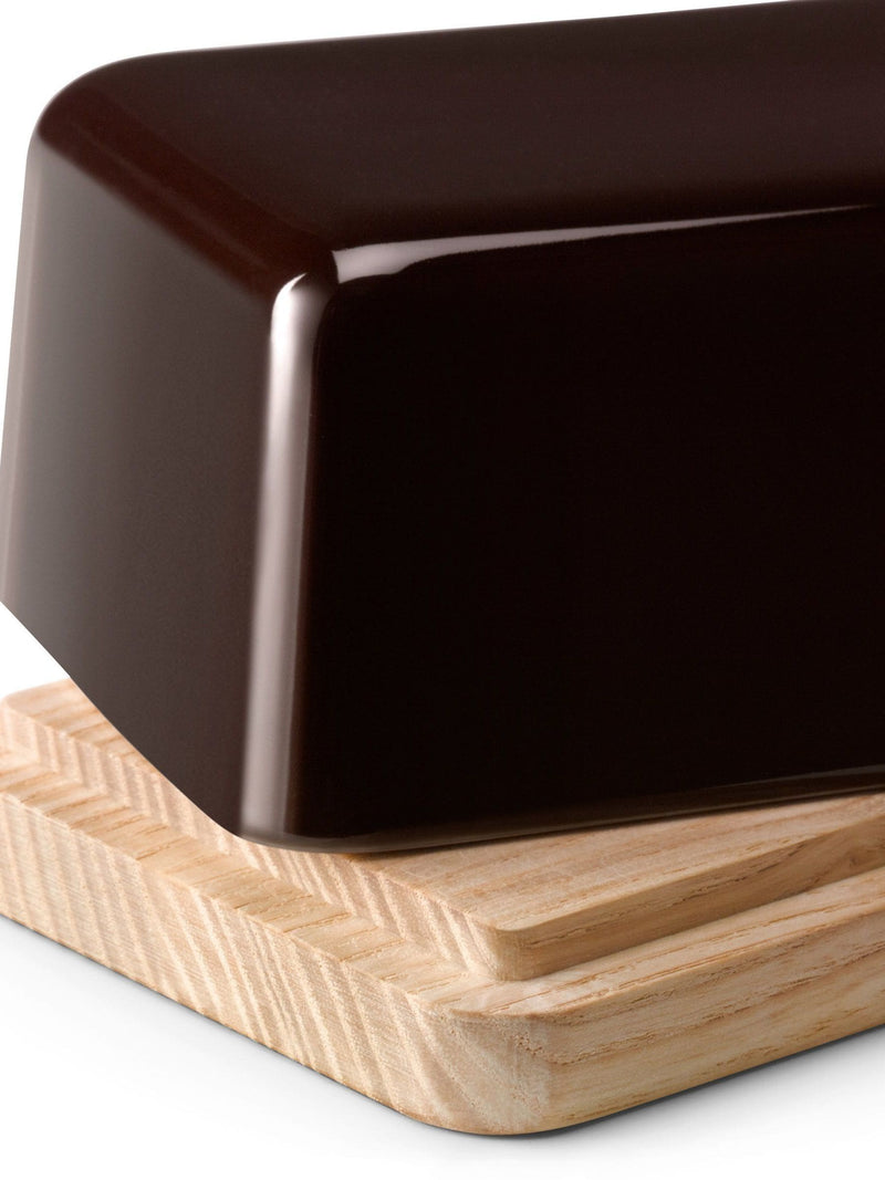 LSA International Mocha Collective butter dish with wooden lid, UK version