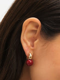 Gold Plated Red Bead Earrings with Post and Catch Fastening, 24mm Length