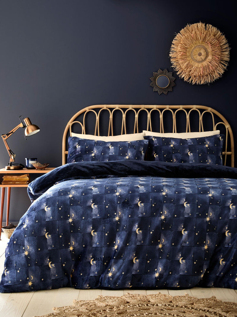 Navy Cosmic Star Sherpa Reverse Duvet Cover Set - British product