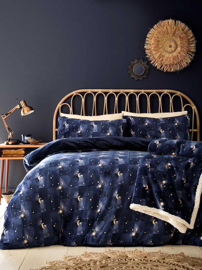 Navy Cosmic Star Sherpa Reverse Duvet Cover Set - British product