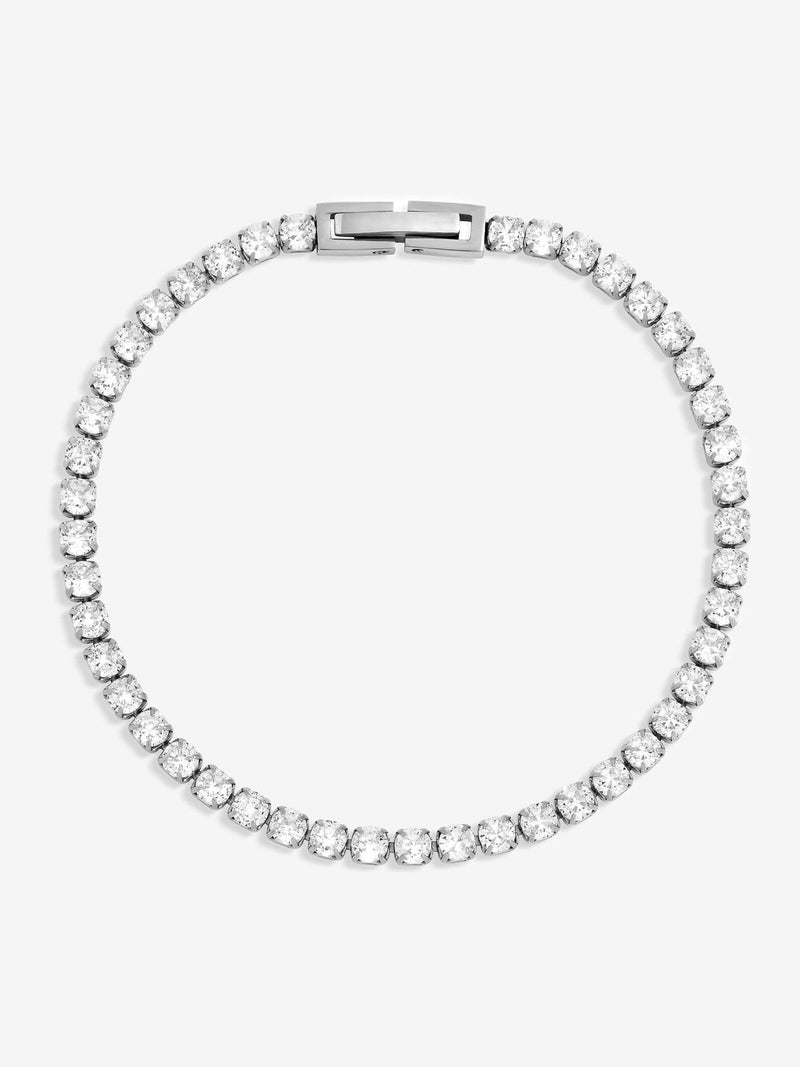 Sterling Silver Plated Tennis Bracelet with Shimmering Stones, Lobster Clasp, 177.8mm