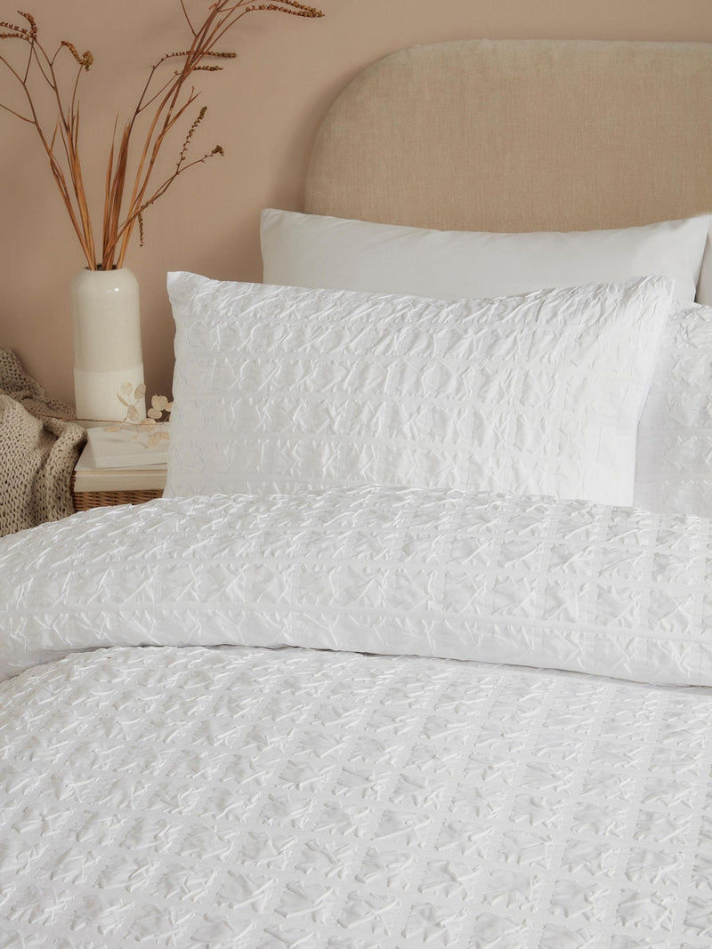Serene white embossed grid duvet cover set (British brand)