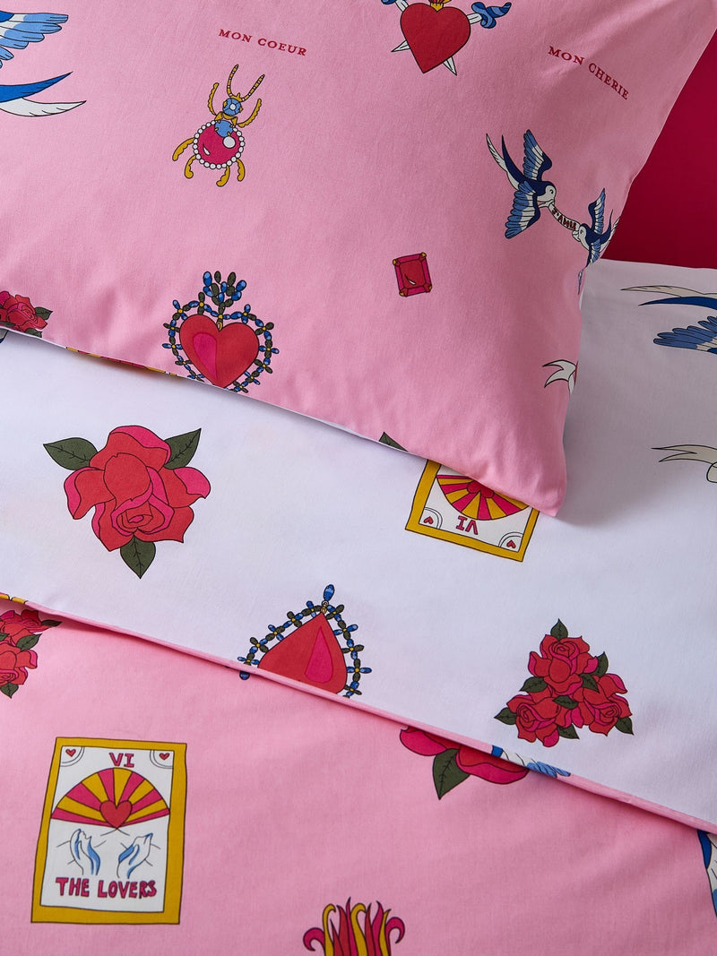 Their Nibs Pink Mon Coeur Cotton Reversible Duvet Cover Set