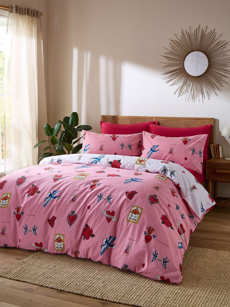 Their Nibs Pink Mon Coeur Cotton Reversible Duvet Cover Set