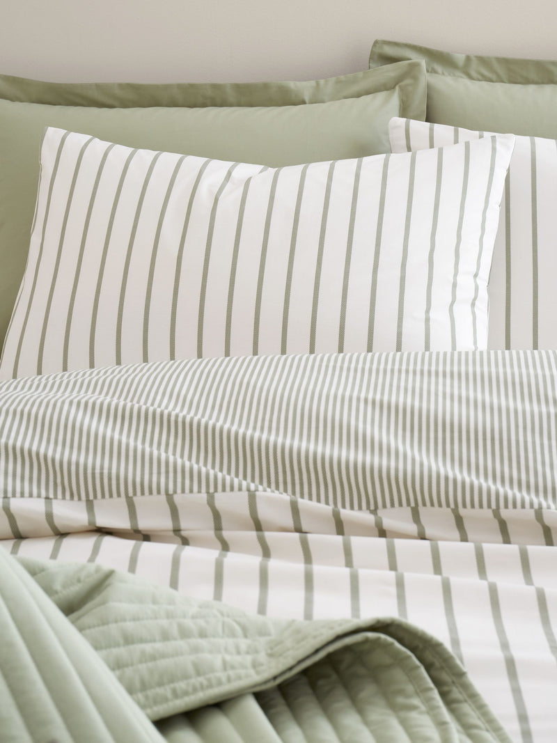 Bianca green Hampton stripe cotton reversible duvet cover set - British product