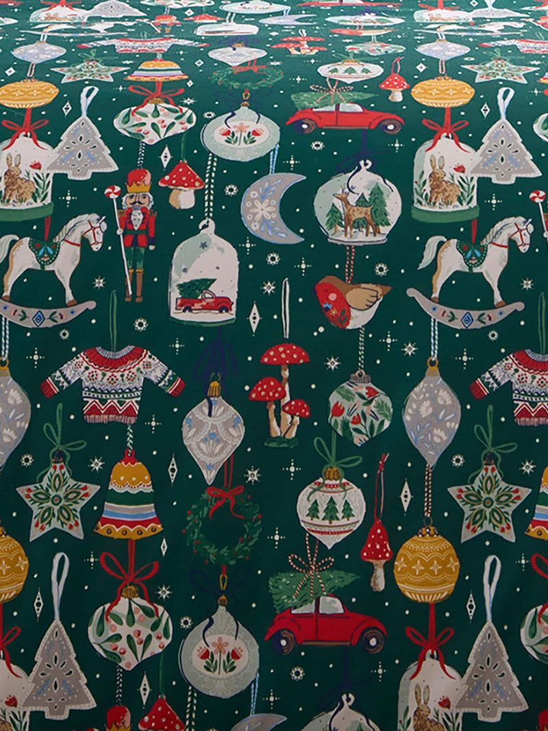 Green ornaments Christmas reversible duvet cover set - British product