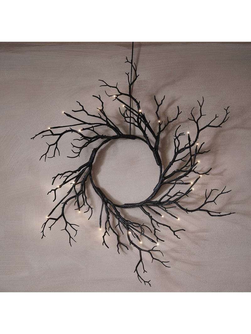 Lights4fun pre-lit black twig Halloween wreath 40cm, UK version