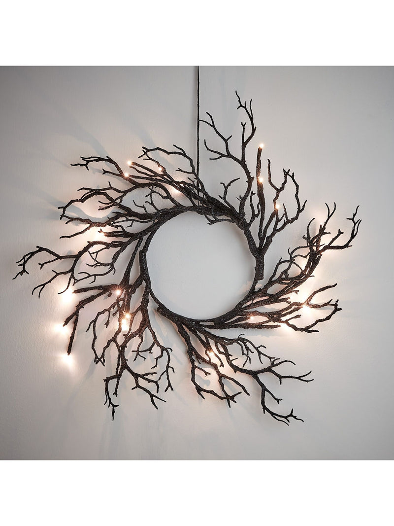 Lights4fun pre-lit black twig Halloween wreath 40cm, UK version