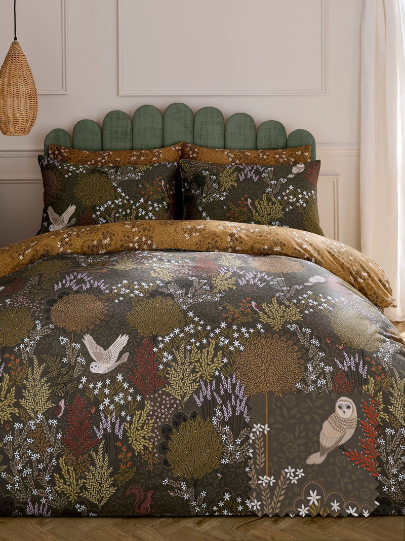 Sara Miller Green Owl Forest bed linen set (British brand)