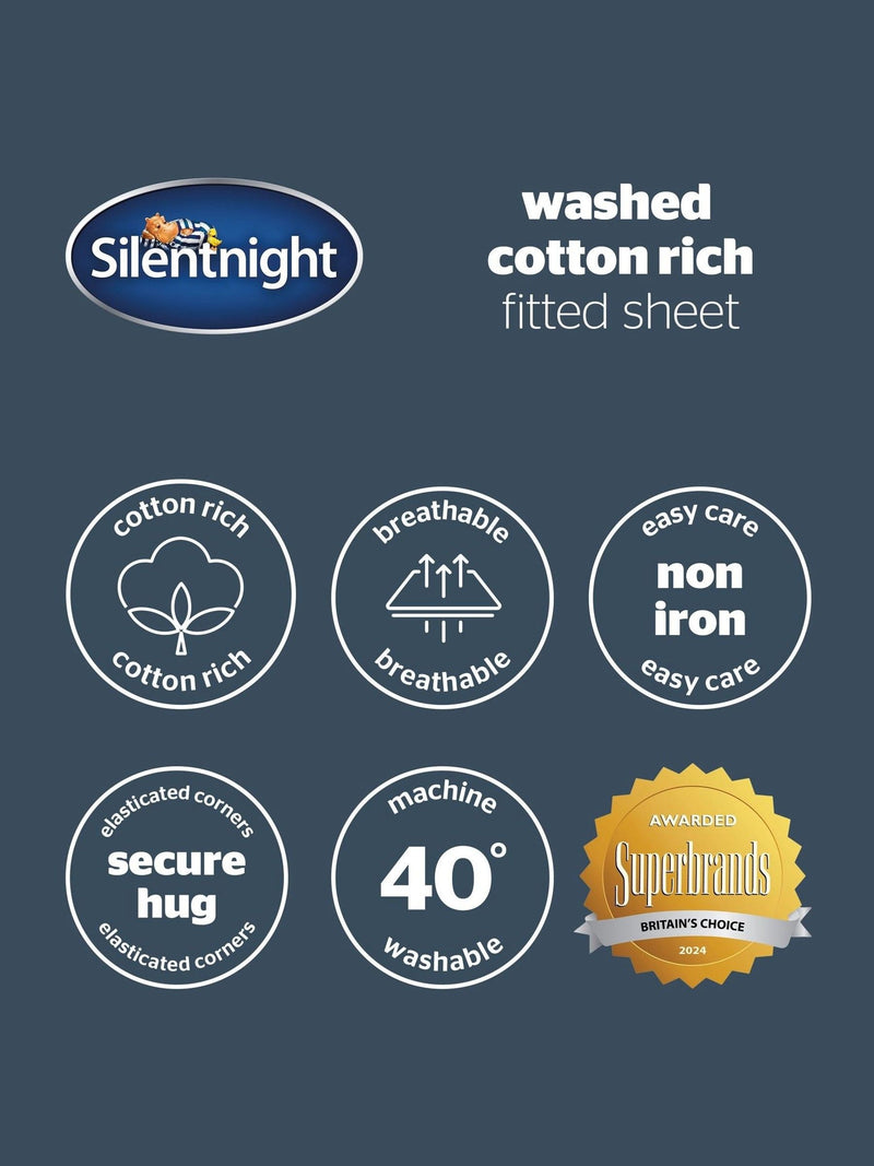 Silentnight Natural Cotton Rich T180 Washed Fitted Sheet (British brand)