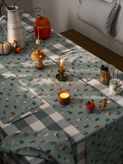 Sophie Allport Soft Teal Paws & Pumpkins Cotton Table Runner 280cm x 35cm