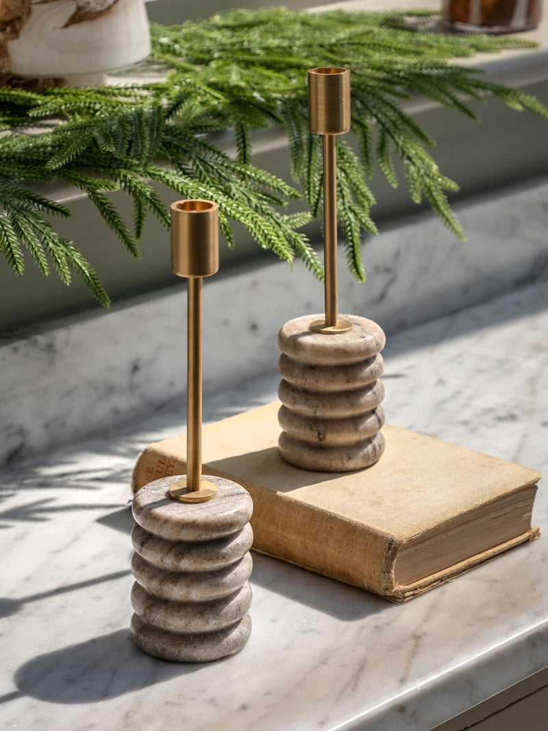 Gallery Home Set of 2 Natural Marble Candle Sticks