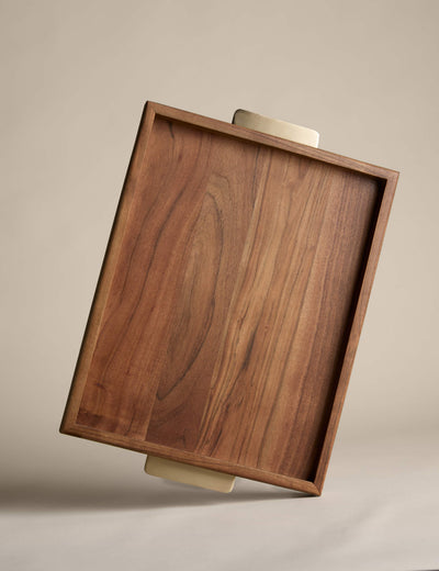 Wooded Ribbed Tray Wooden Serving Tray 47x33x35cm