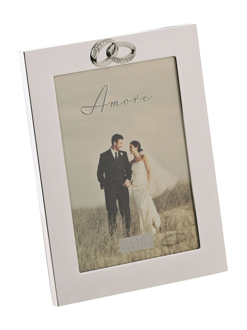 Amore by Juliana silver wedding photo frame with crystal rings 5x7 inch (British brand)
