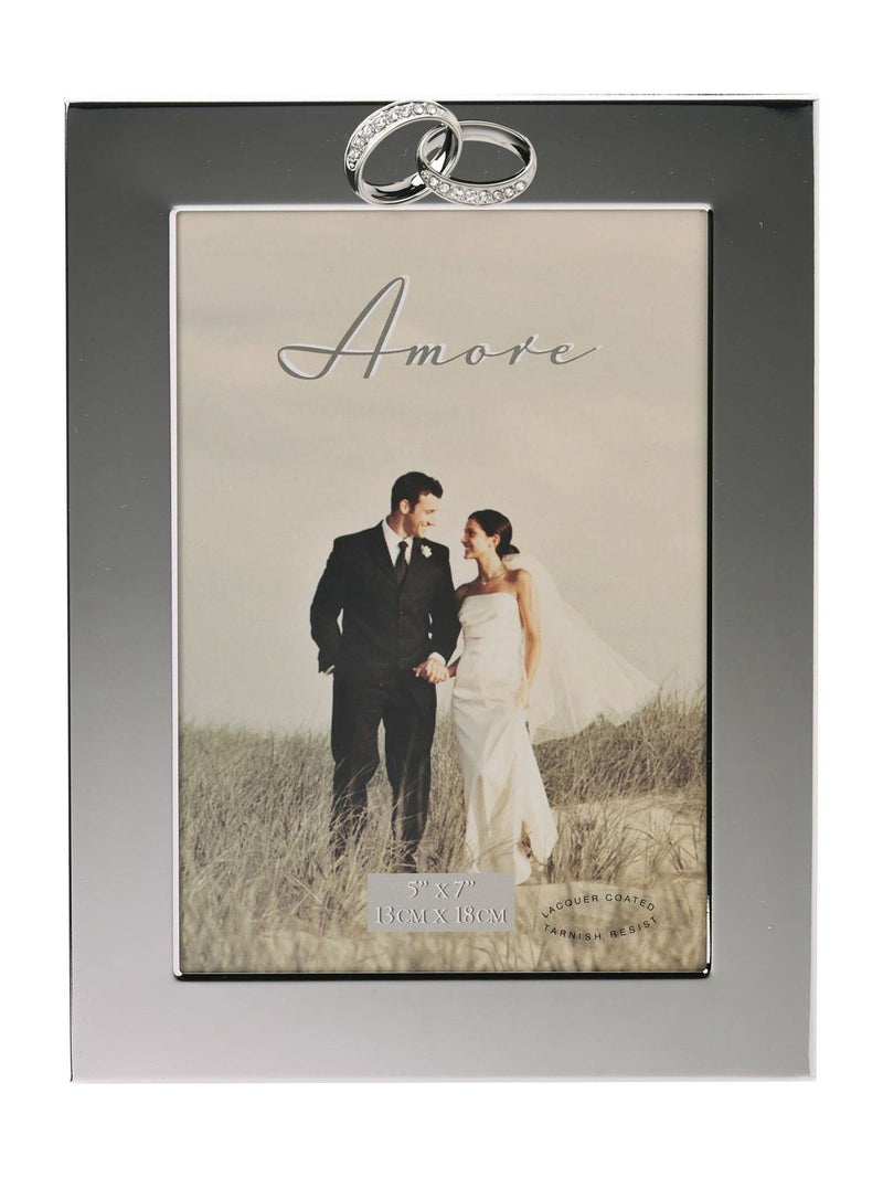 Amore by Juliana silver wedding photo frame with crystal rings 5x7 inch (British brand)