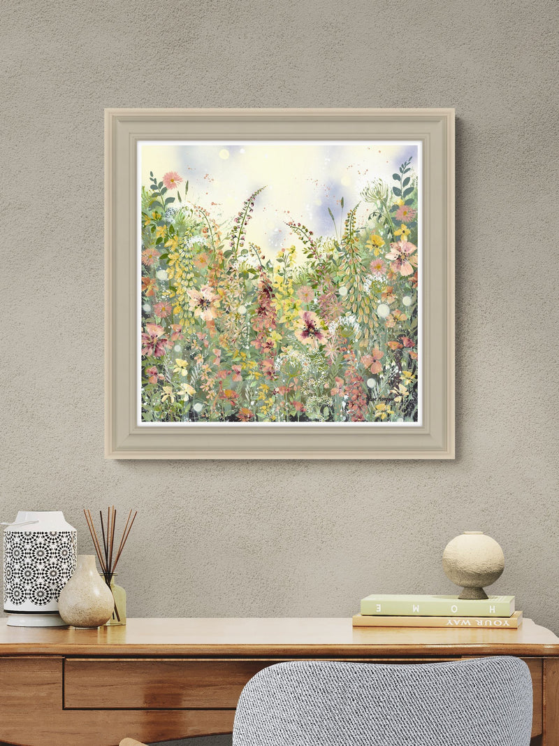 Artko taupe floral print framed art 59cm x 59cm - British product