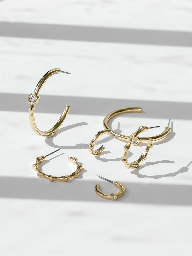 Mood Gold Polished & Crystal Multipack Hoop Earrings Pack Of 3