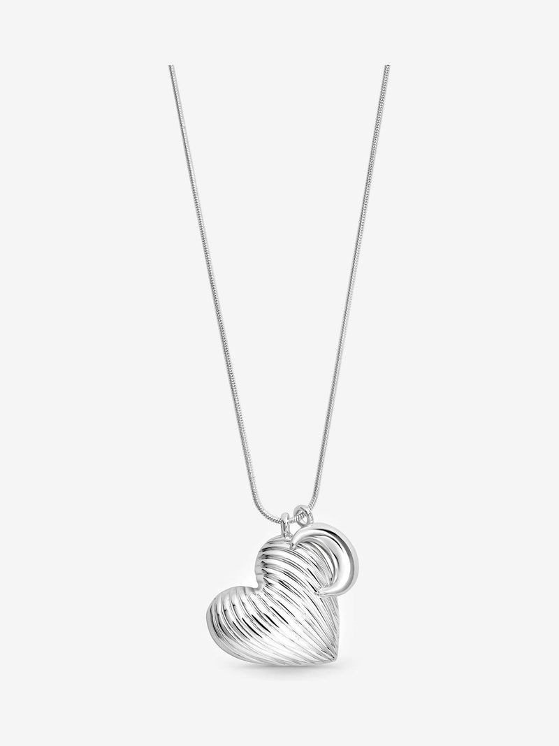 Mood Silver Tone Ridged Heart and Moon Pendant