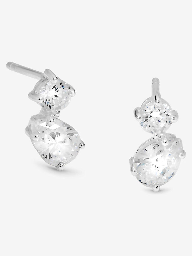 Simply Silver Silver Tone 925 Cubic Zirconia Duo Stone Stud Earrings