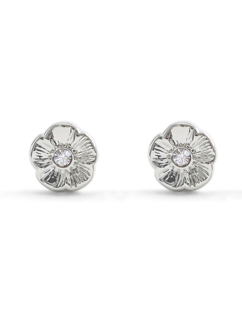 COACH Silver Signature Tea Rose Stud Earrings
