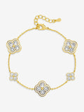 Gold-Plated Pave Clover Bracelet with Lobster Clasp, 8'' Chain