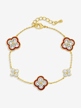 Jon Richard Red Pave Emerald Clover Bracelet 14K Gold Plated 8 inch
