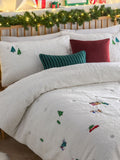 Furn White Christmas Together Embroidered Fleece Duvet Cover and Pillowcase Set