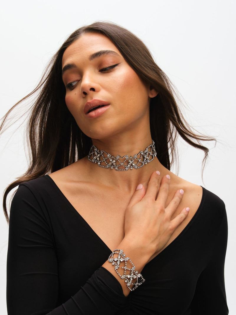 Mood Black Crystal Lattice Choker Necklace