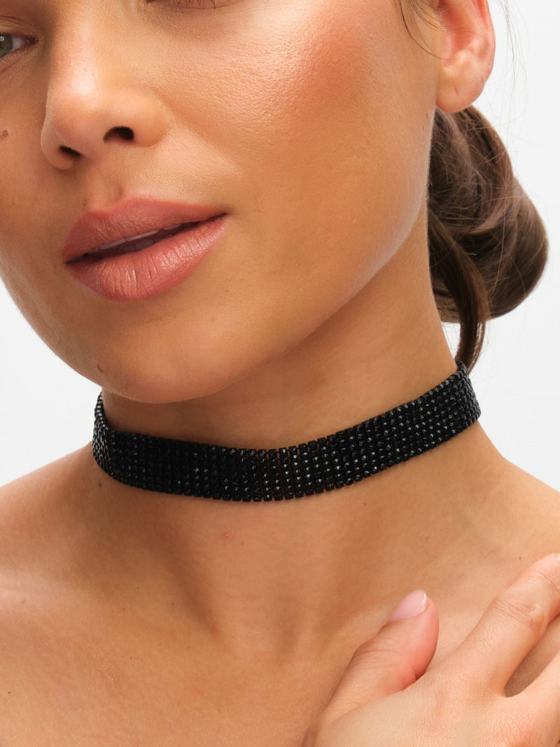 Jet Crystal Statement Choker Necklace 305mm Length