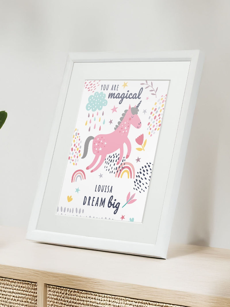 Jonnys Sister personalised unicorn framed print 12 x 10 inches, imported from the UK