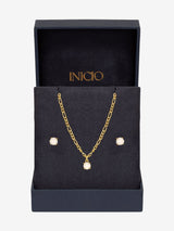 Inicio Gold Tone Opal Stone Pendant Set Gift Box