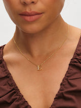 Inicio Gold Plated Mother of Pearl E Initial Pendant Necklace
