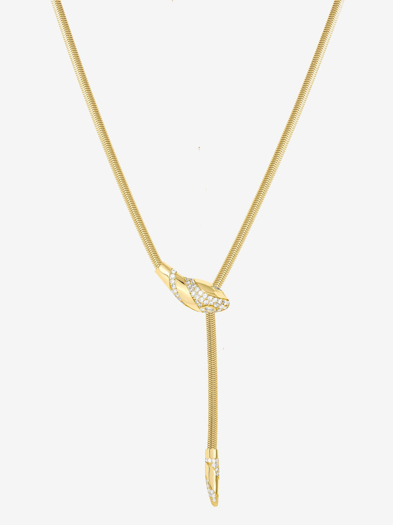 Gold Plated Crystal Snake Necklace with Lobster Clasp, 21-inch Chain