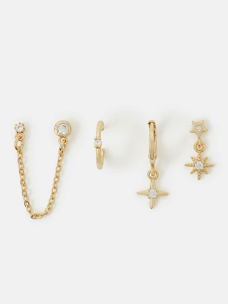 Accessorize Gold Plated 5-Pack 14ct Mixed Chain Star Earrings
